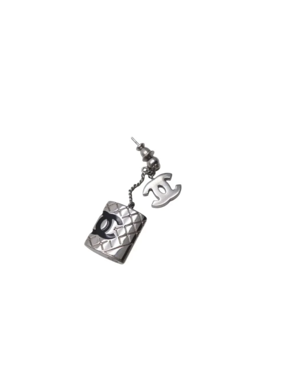 Chanel Earrings CC Logo Dangling 95c Metal Silver Black